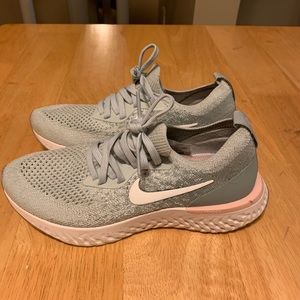Nike Women’s React Knit Running Shoes in Light Gray and Pale Pink